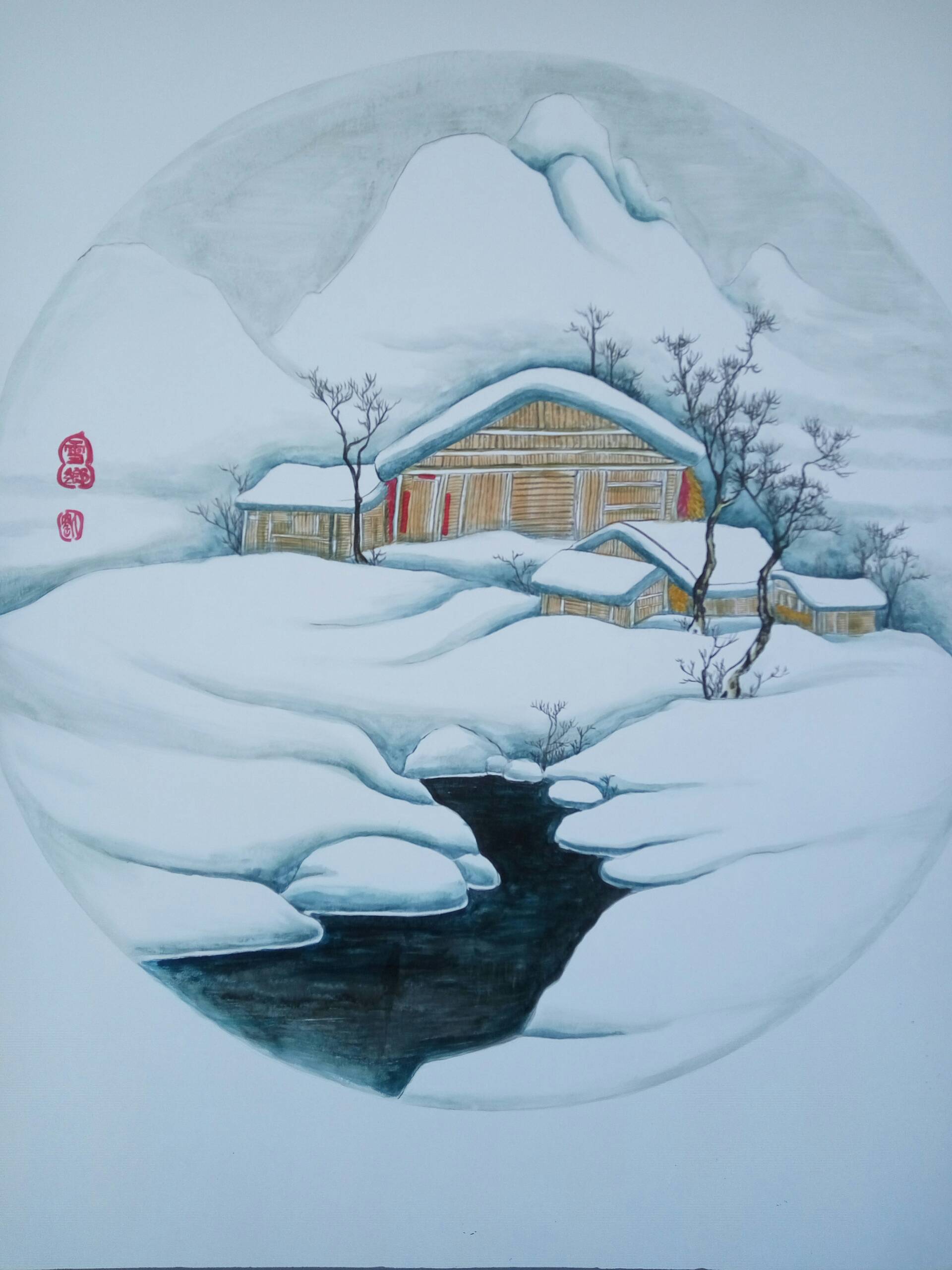 下雪了,画个雪景 - :艺术人生的快手