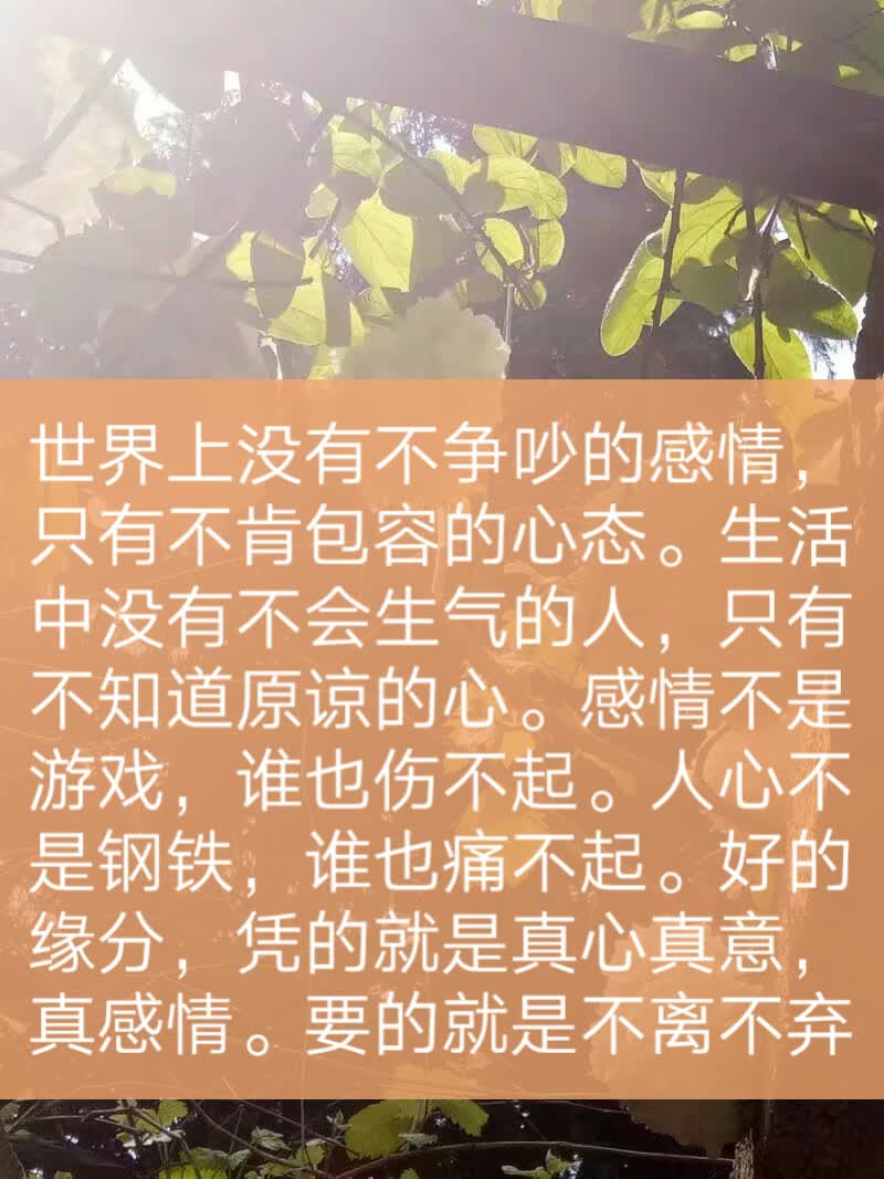 世界上没有不争吵的感情,只有不肯包容的心态.生活中