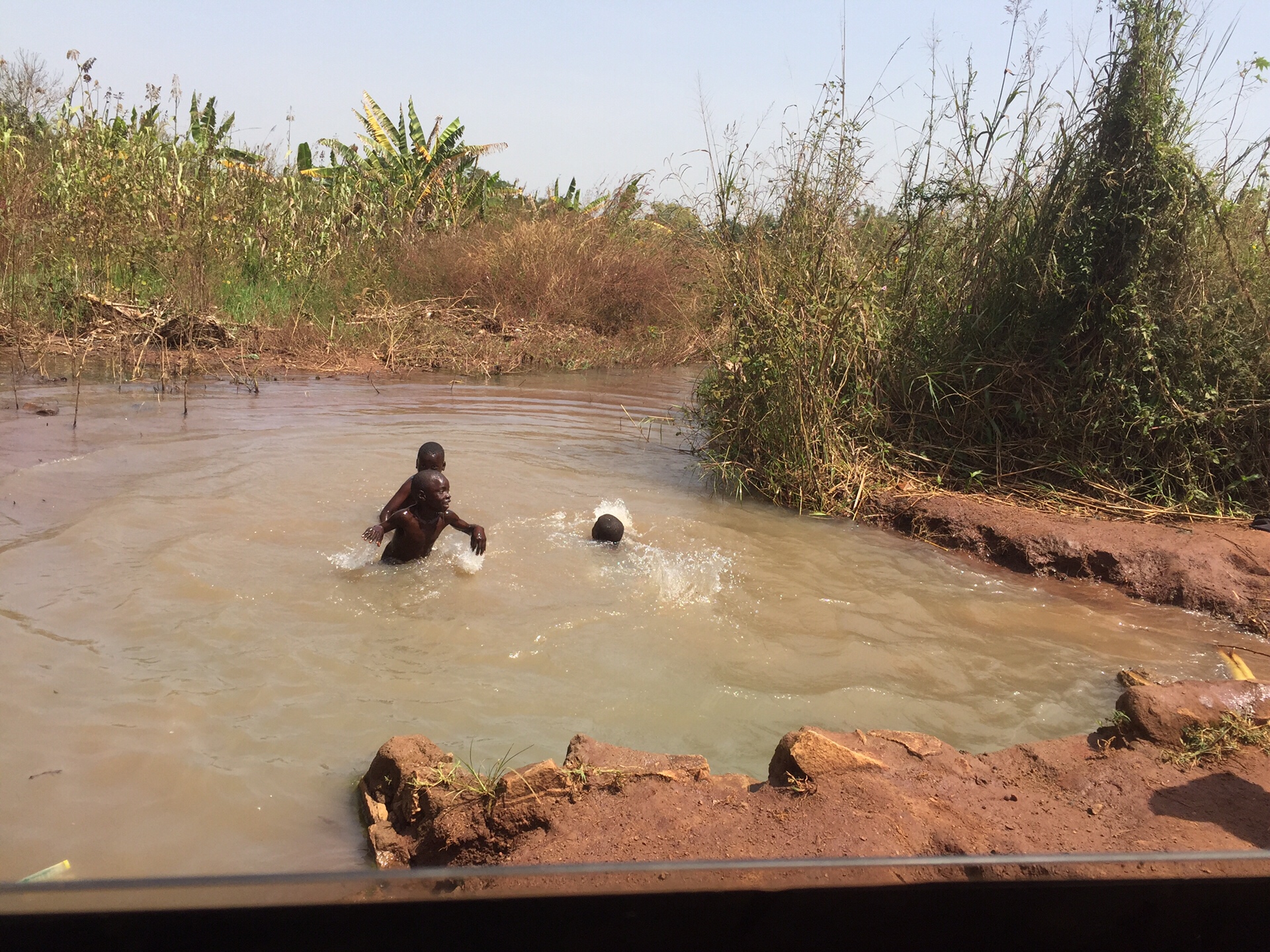 乌干达小孩的乐园大早上游泳这水.